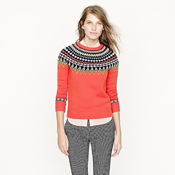J. Crew Sweaters - J. Crew Fair Isle Orange Long Sleeve Wool Size XXS